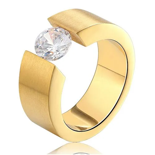 Black Round Zircon Ring for Women Gold Jewelry