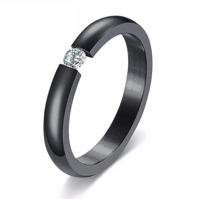 Black Round Zircon Ring for Women Gold Jewelry