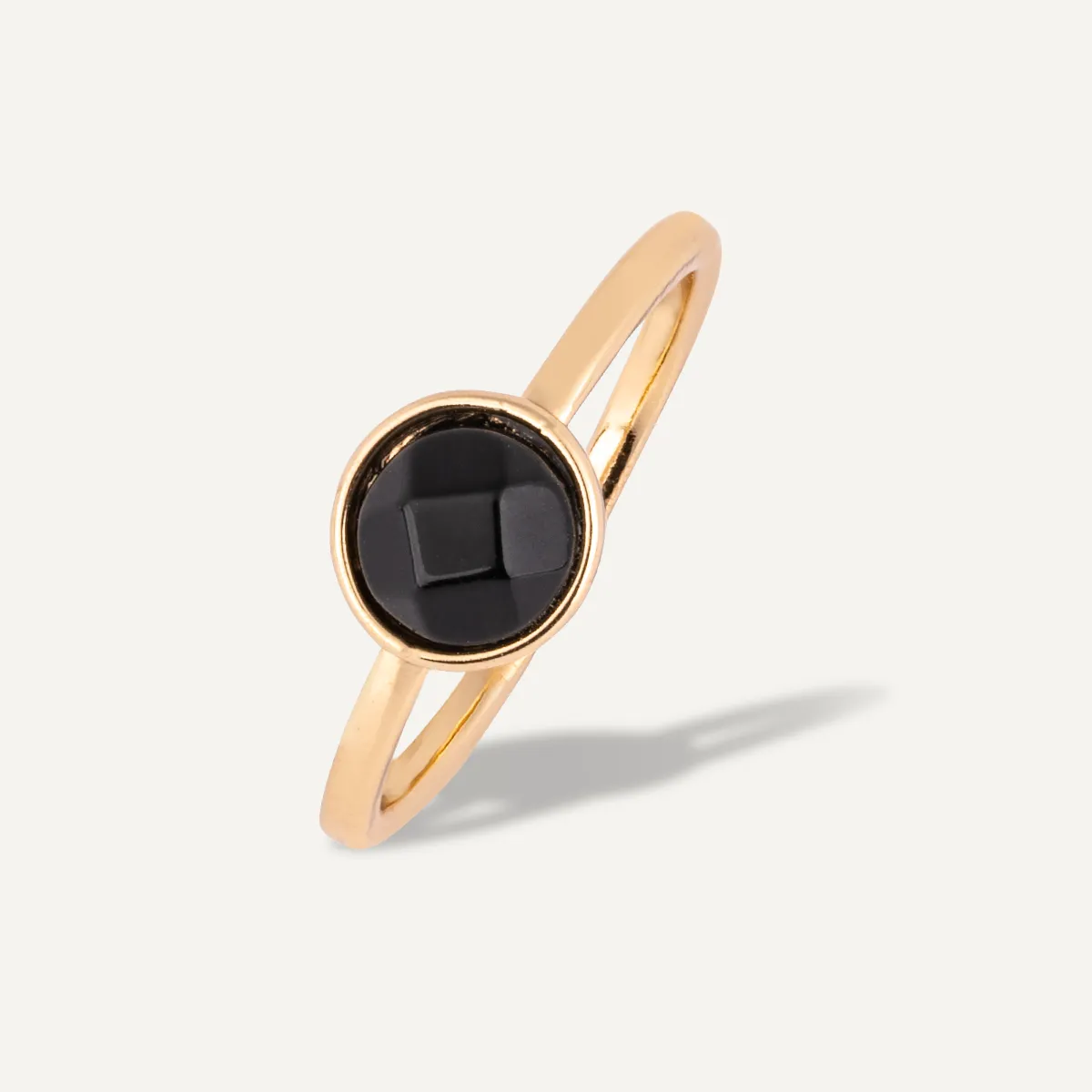 Black Spinel Gem Stone Ring Size 17 In Gold-Tone