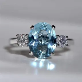 Blue Aquamarine Gemstone Ring Women Anniversary Jewelry