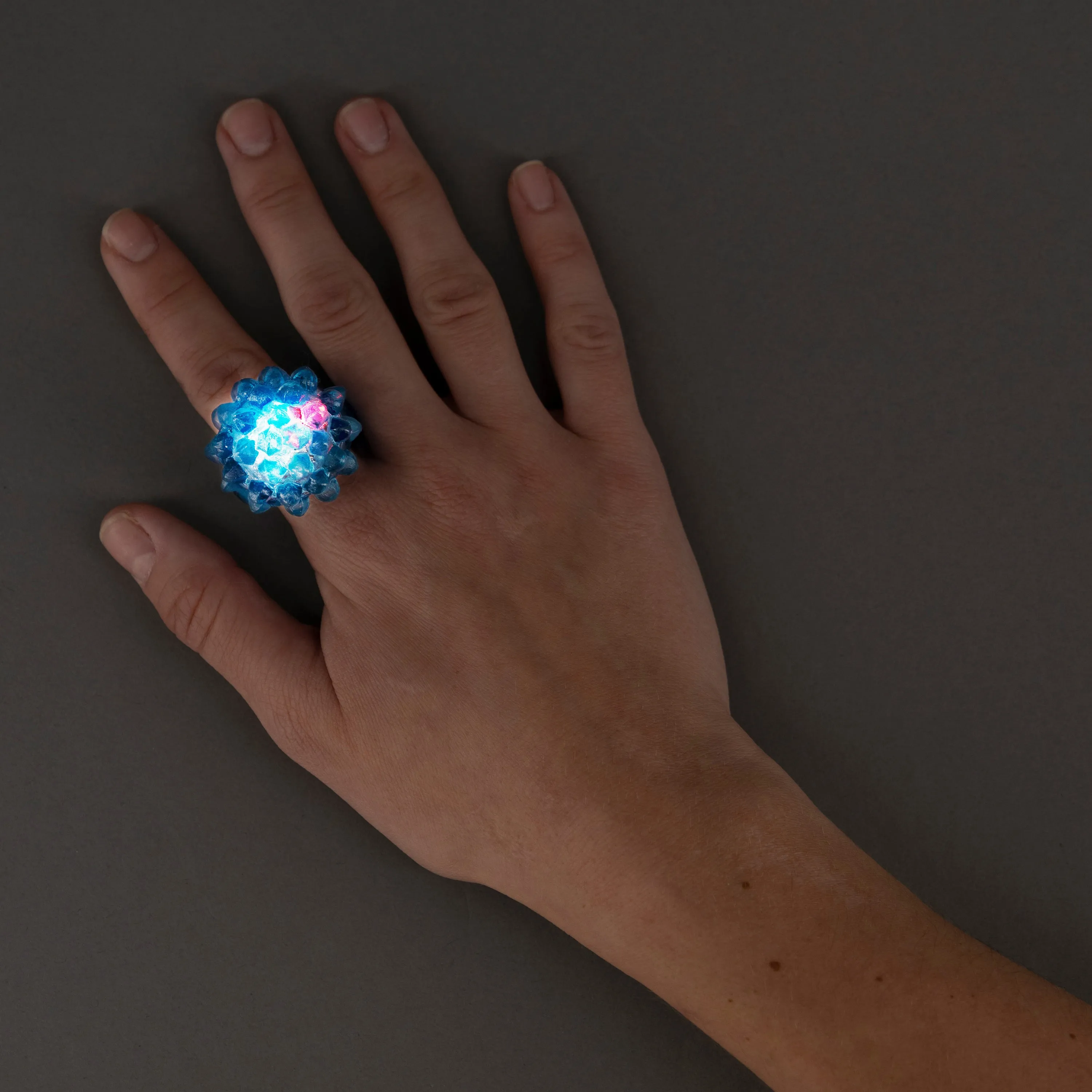 Blue Light Up Flashing LED Jelly Bumpy Rings - Pack of 12