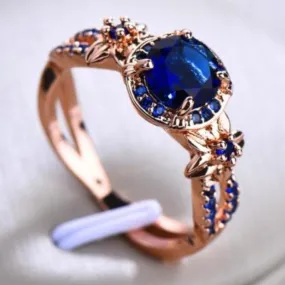 Blue Sapphire Gemstone Ring 14K Rose Gold For Women Jewelry