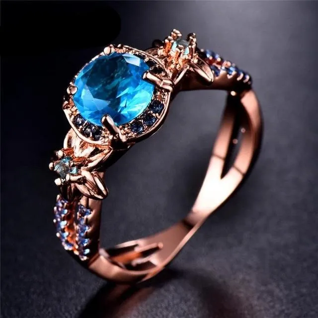 Blue Sapphire Gemstone Ring 14K Rose Gold For Women Jewelry