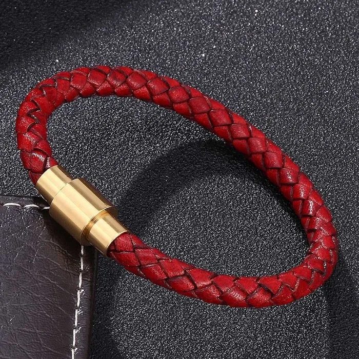 Braided Leather Bracelet-Gold Buckle