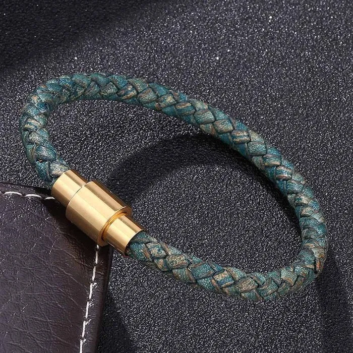 Braided Leather Bracelet-Gold Buckle