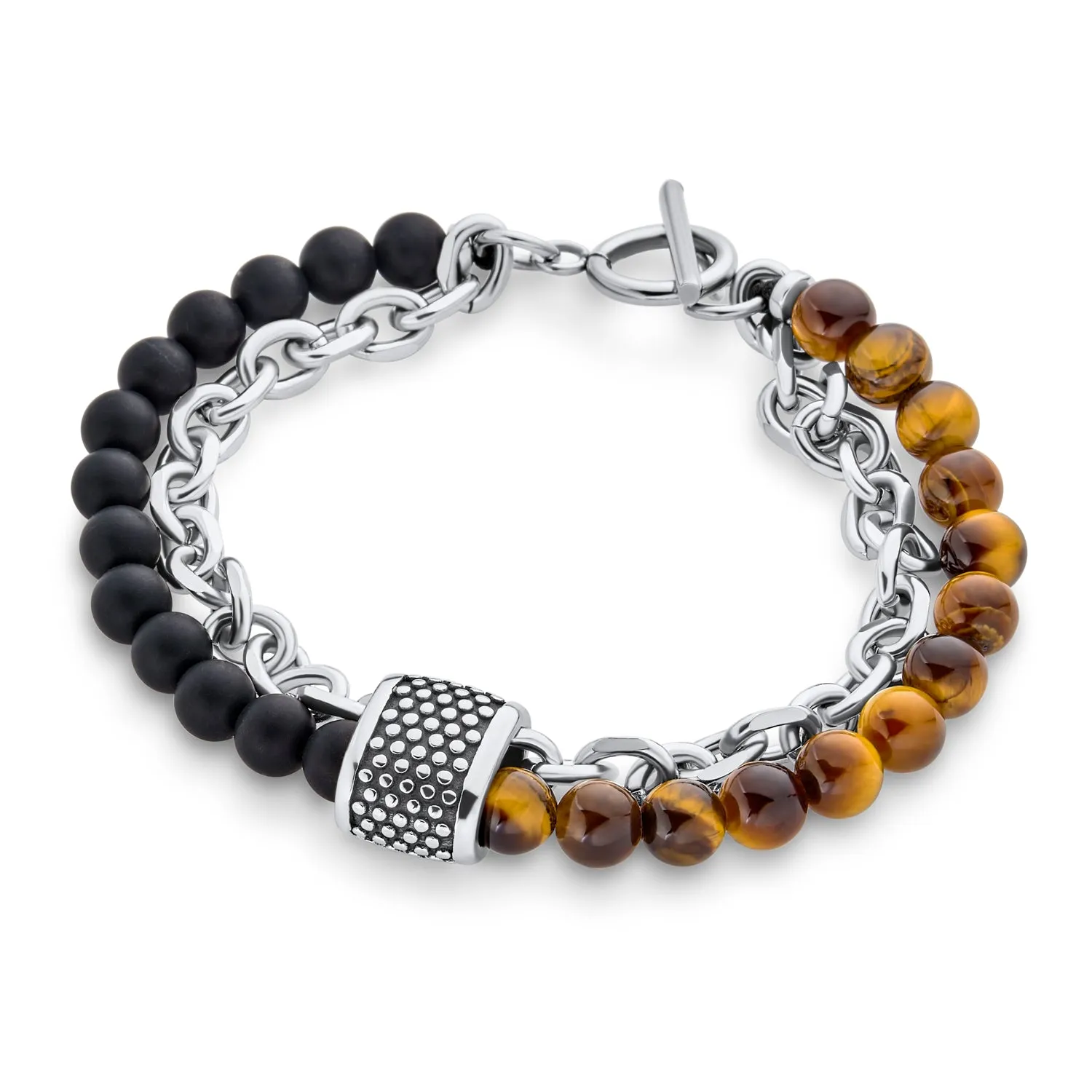 Brown Tiger Eye Genuine Black Brown Leather Multi Strand Wrap Bracelet