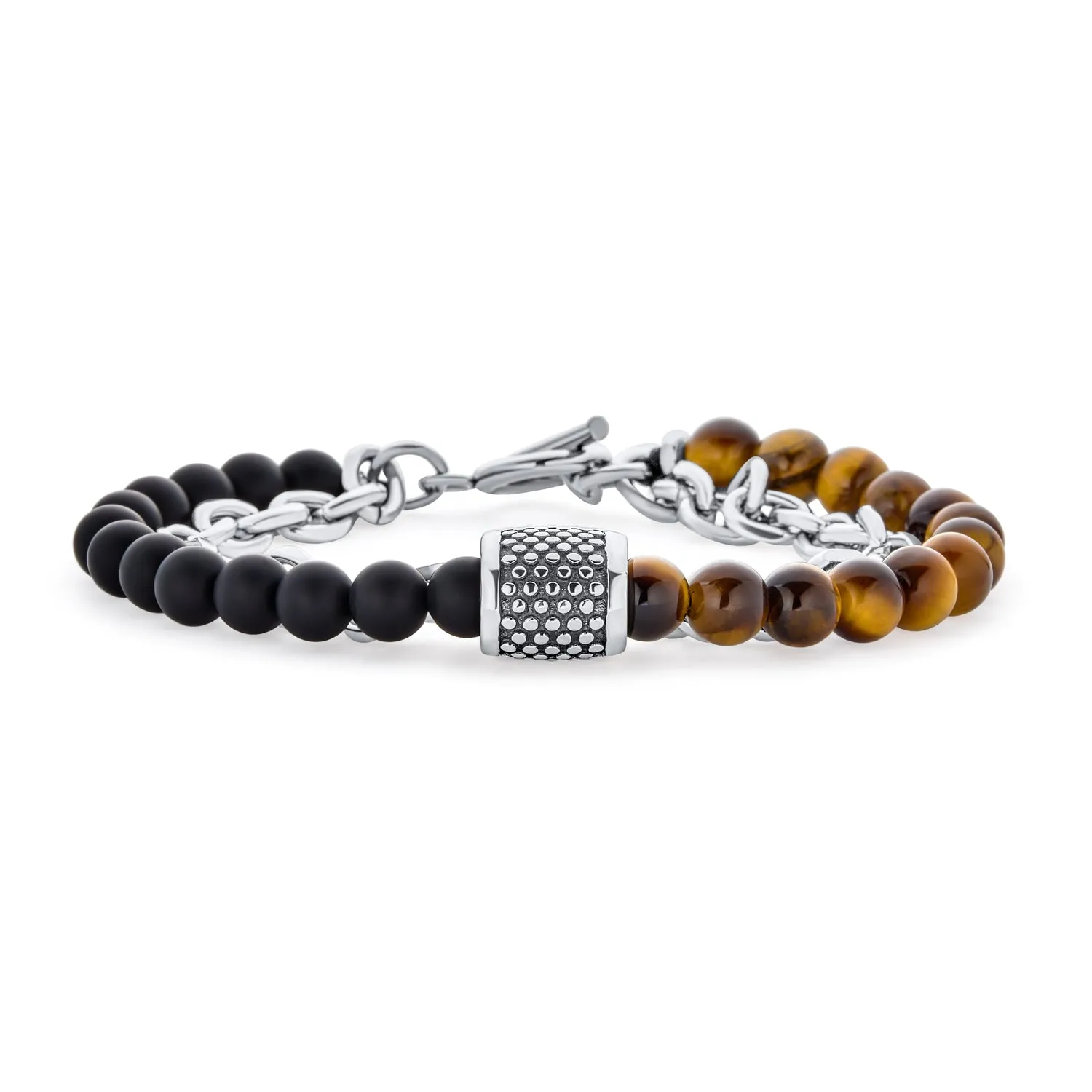 Brown Tiger Eye Genuine Black Brown Leather Multi Strand Wrap Bracelet