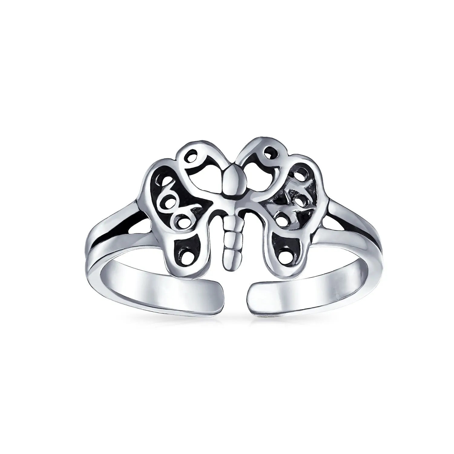 Butterfly Filigree Midi Toe Ring Oxidized Silver Sterling Band