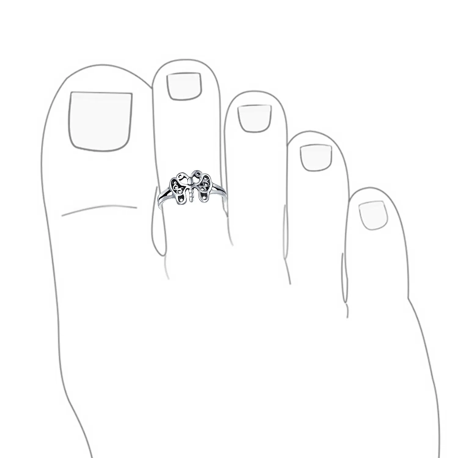 Butterfly Filigree Midi Toe Ring Oxidized Silver Sterling Band