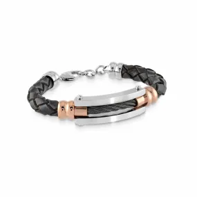 Cable Black Leather Bracelet