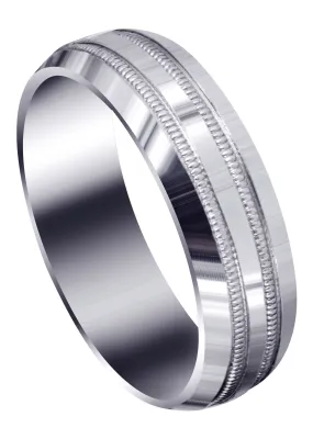 Carved Simple Mens Wedding Band | High Polish Finish (Dominic)