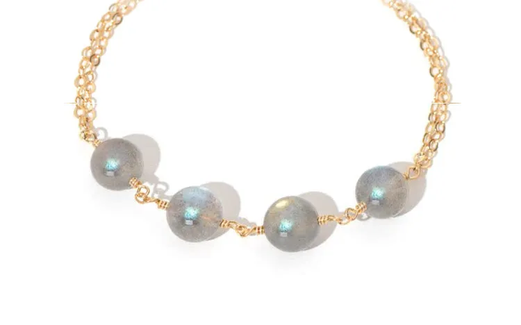 Chic Womens 14K Gold Plated Bracelet Grey Moonstone Bracelet