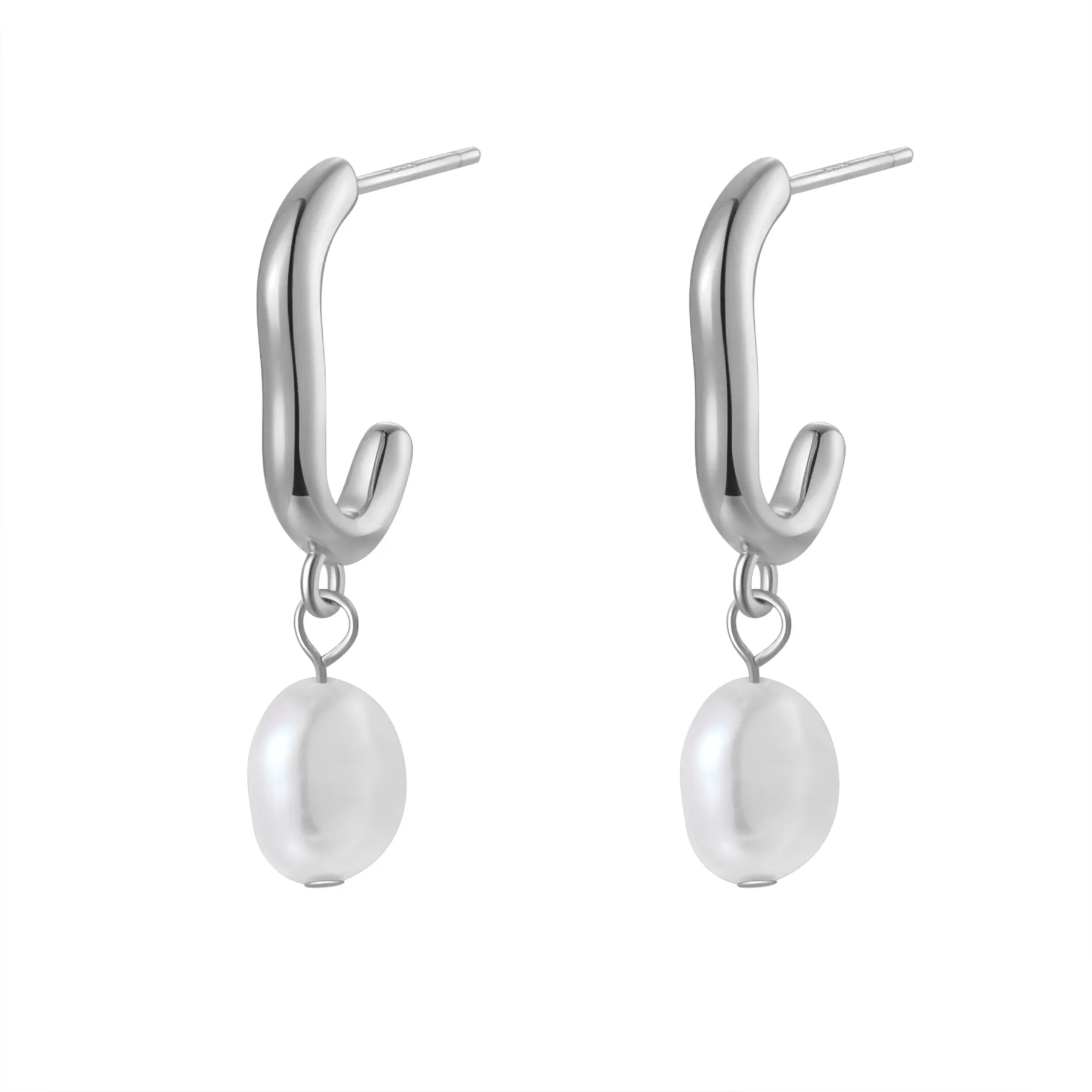 Chunky Pearl Hoop Earrings Sterling Silver