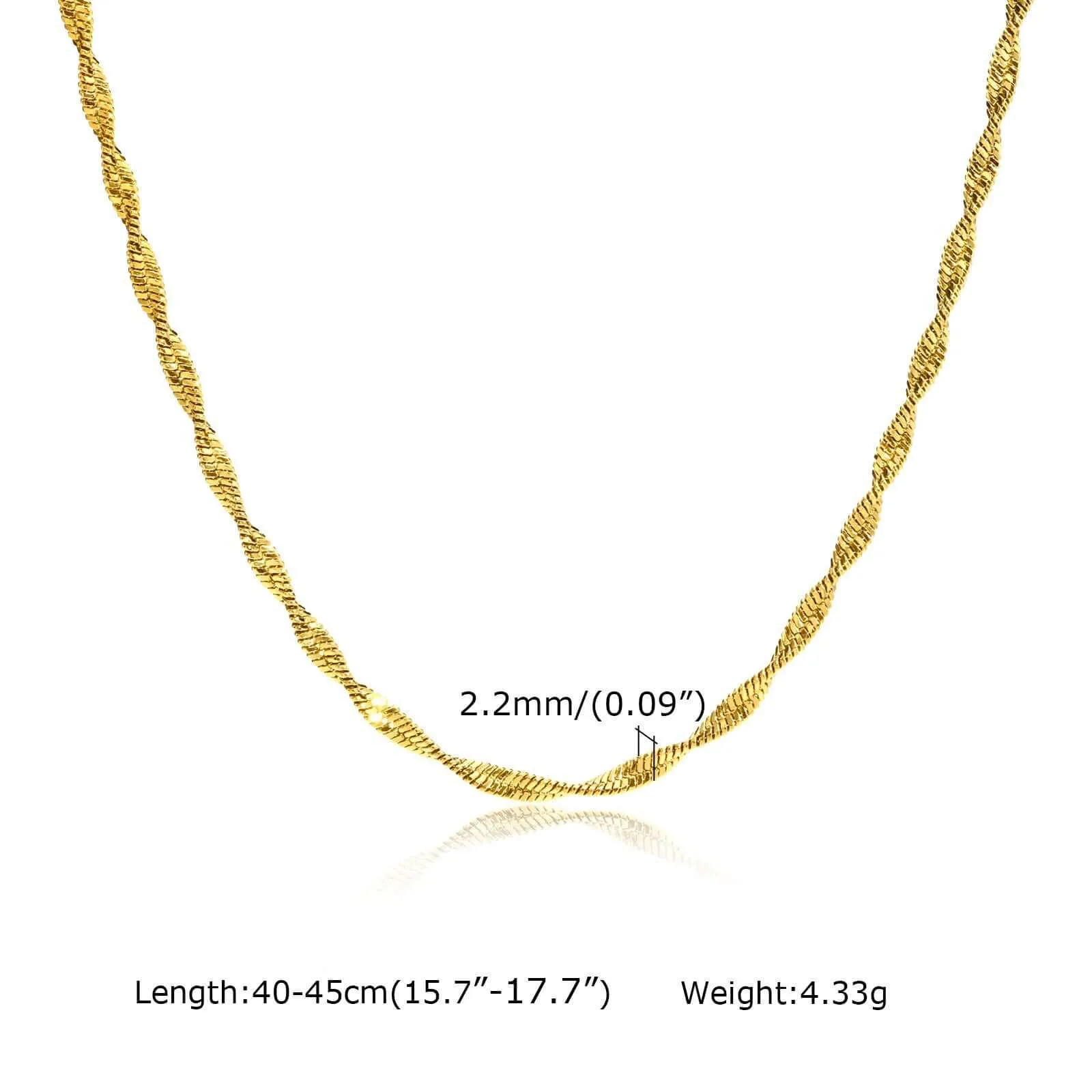 Classic Twist Snake Bone 18K Gold Plated Chain Necklace