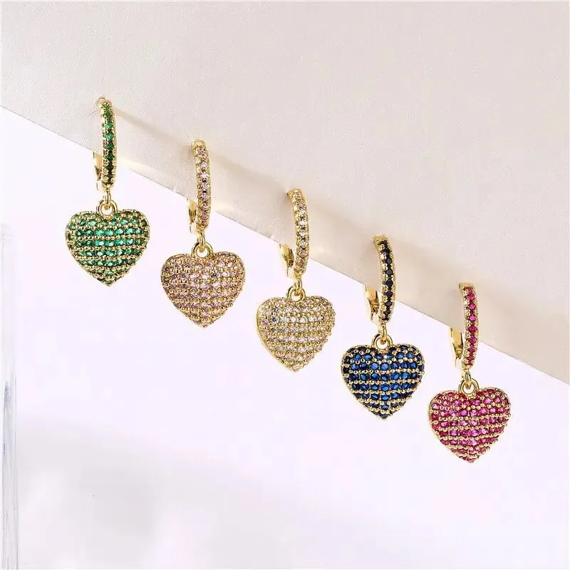 Colorful Zircon Love Heart Hoop Earrings