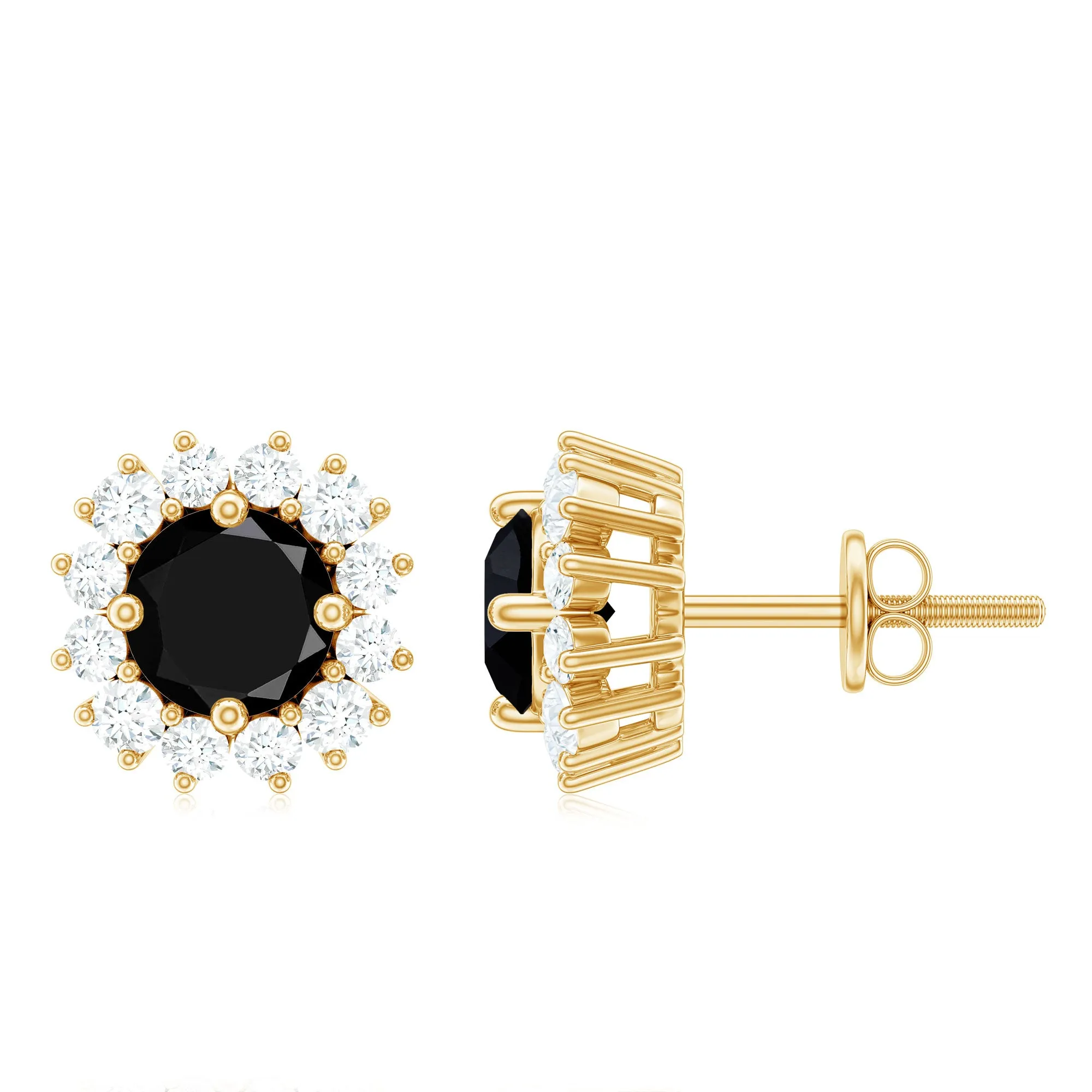 Created Black Diamond Classic Halo Stud Earrings with Diamond