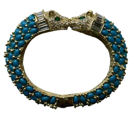 Dark Blue Turquoise Double Headed Panther Bracelet