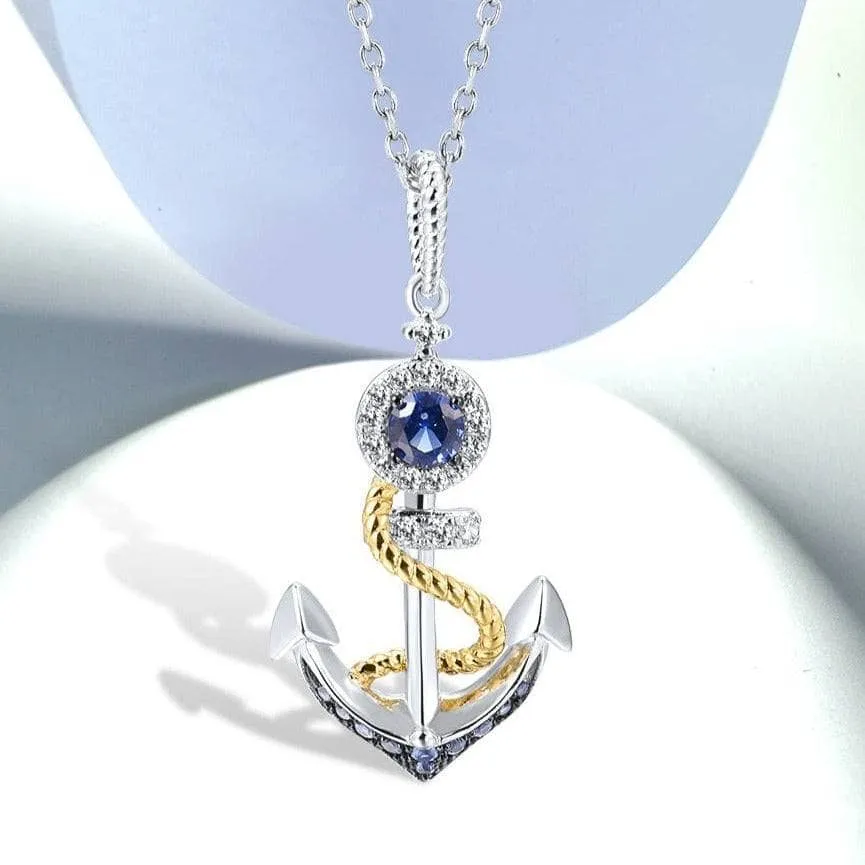 Delicate Anchor with Created Diamonds Pendant