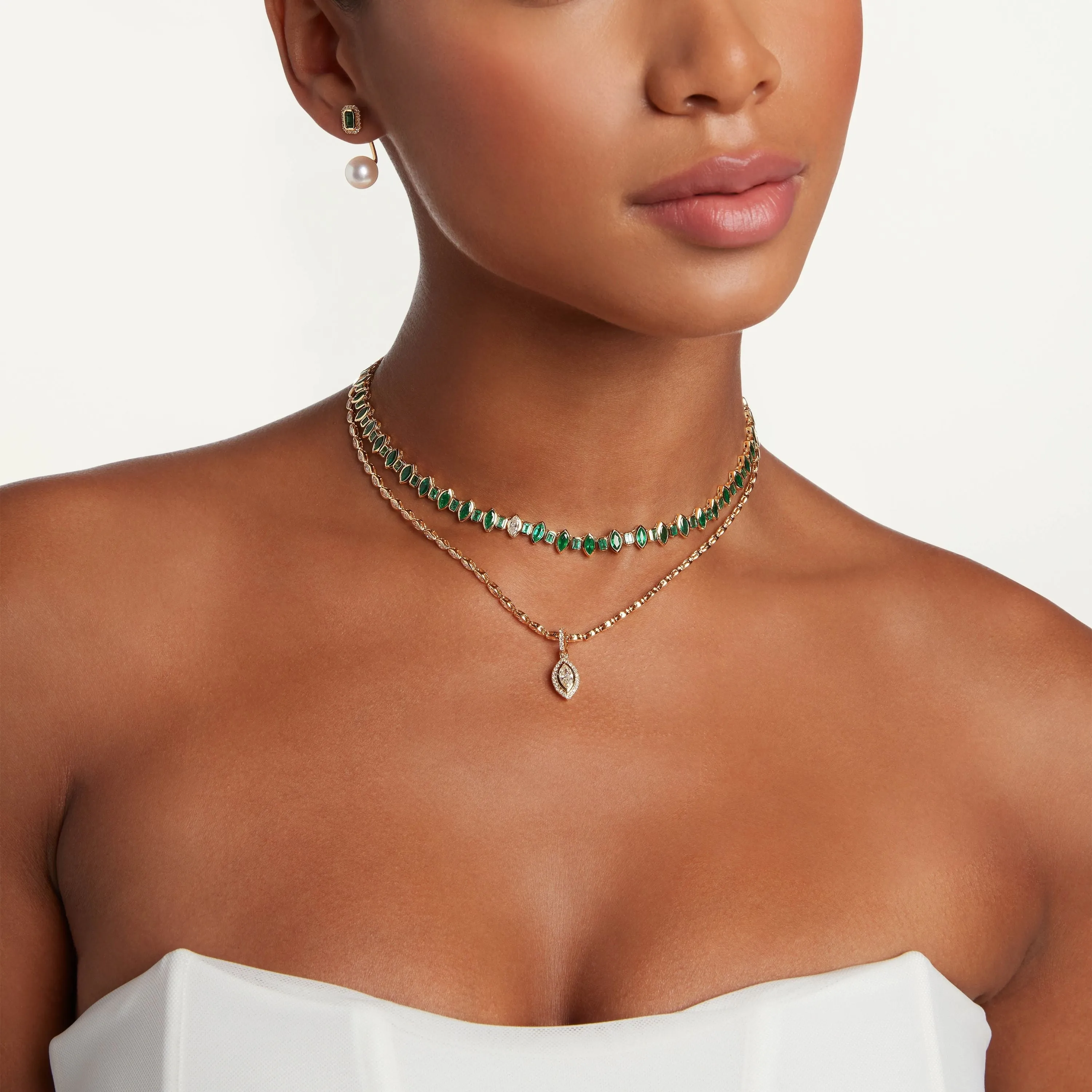 DIAMOND HALO MARQUISE CLIP DROP NECKLACE