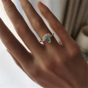 Elegant Water Drop Opal Crystal Crown Classic Engagement Ring