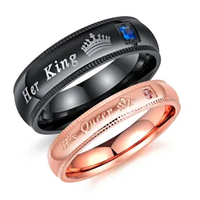 Engravable King Queen Crown Promise Rings Set