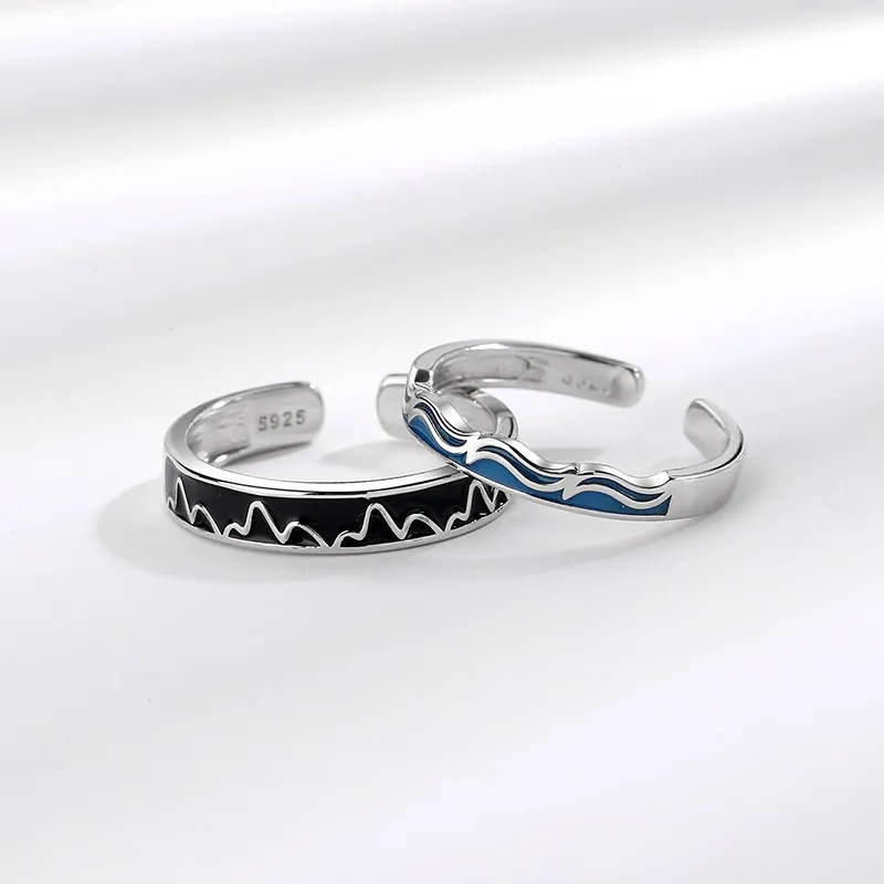 Engravable Ocean and Mountain Matching Pair Rings