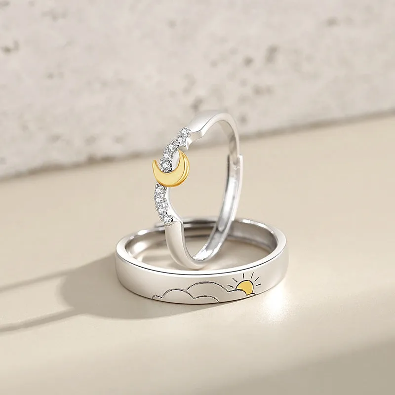 Engravable Sun and Moon Promise Rings for Couples