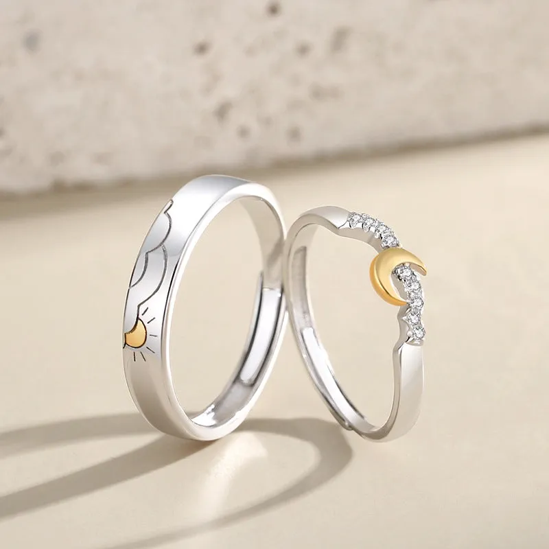 Engravable Sun and Moon Promise Rings for Couples