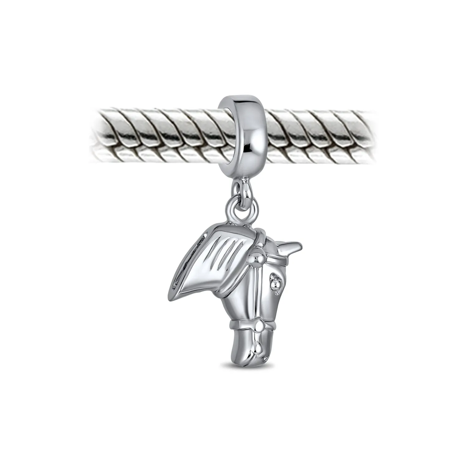 Equestrian Horse Dangle Charm Bead Sterling Silver for European Bracelet