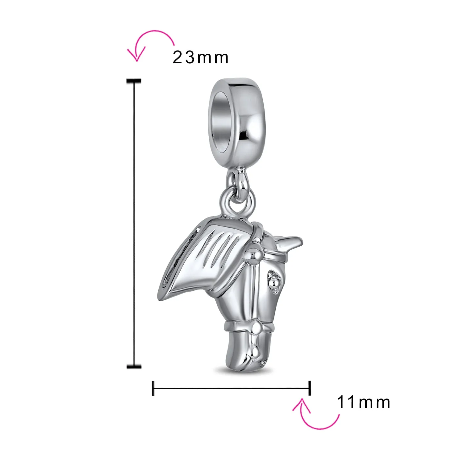 Equestrian Horse Dangle Charm Bead Sterling Silver for European Bracelet