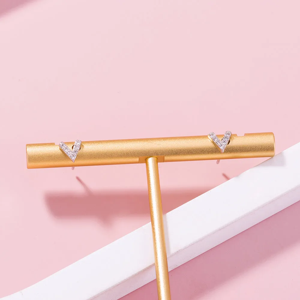 European and American personality temperament earrings Fashion small letters mini V-shaped zircon earrings simple and versatile diamond earrings