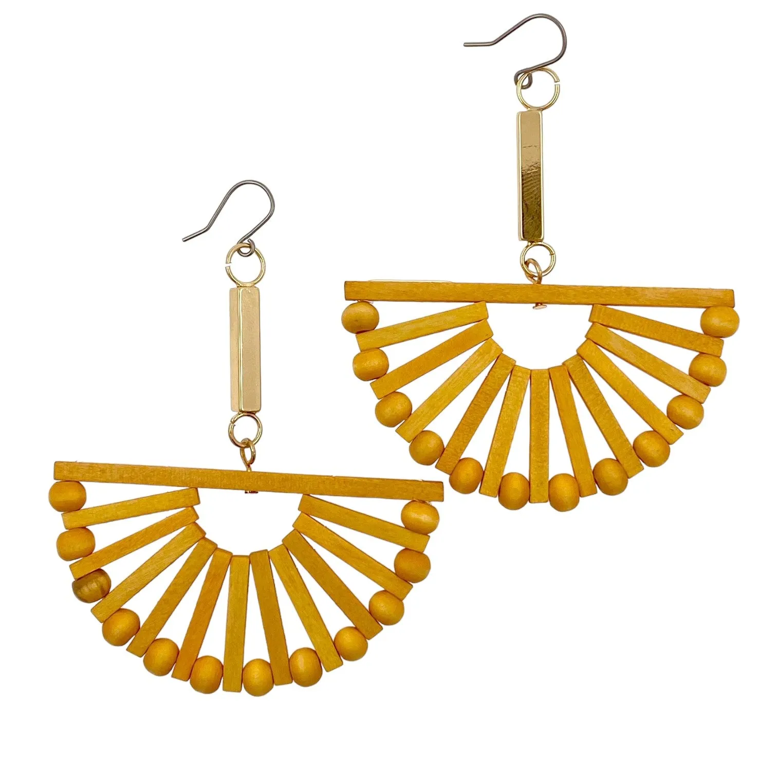 Fan bohemia style wood earrings