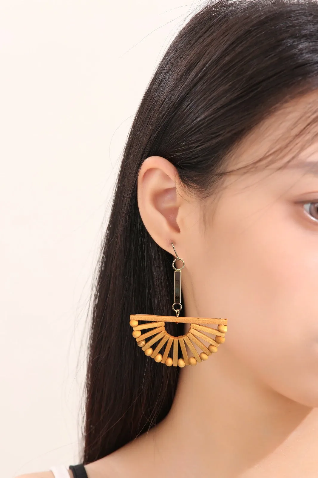 Fan bohemia style wood earrings