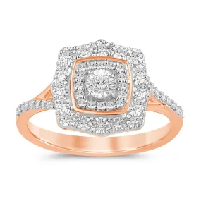 Fancy Miracle Halo Cushion Shaped Ring with 0.15ct Diamonds in 9ct Rose Gold