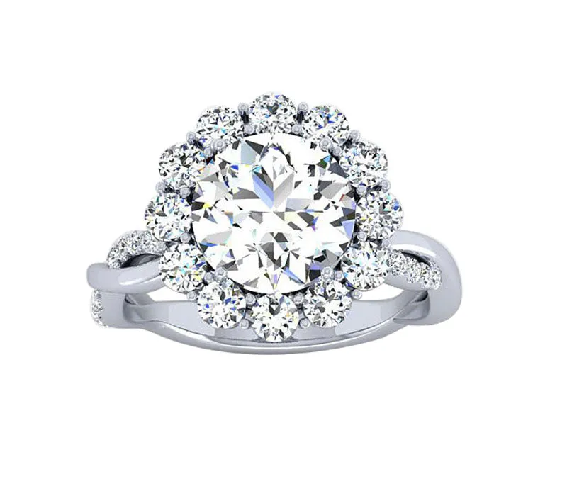 FLORAL TWIST HALO DIAMOND ENGAGEMENT RING