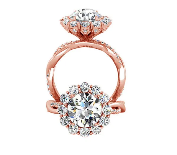 FLORAL TWIST HALO DIAMOND ENGAGEMENT RING