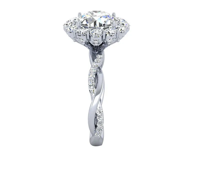 FLORAL TWIST HALO DIAMOND ENGAGEMENT RING