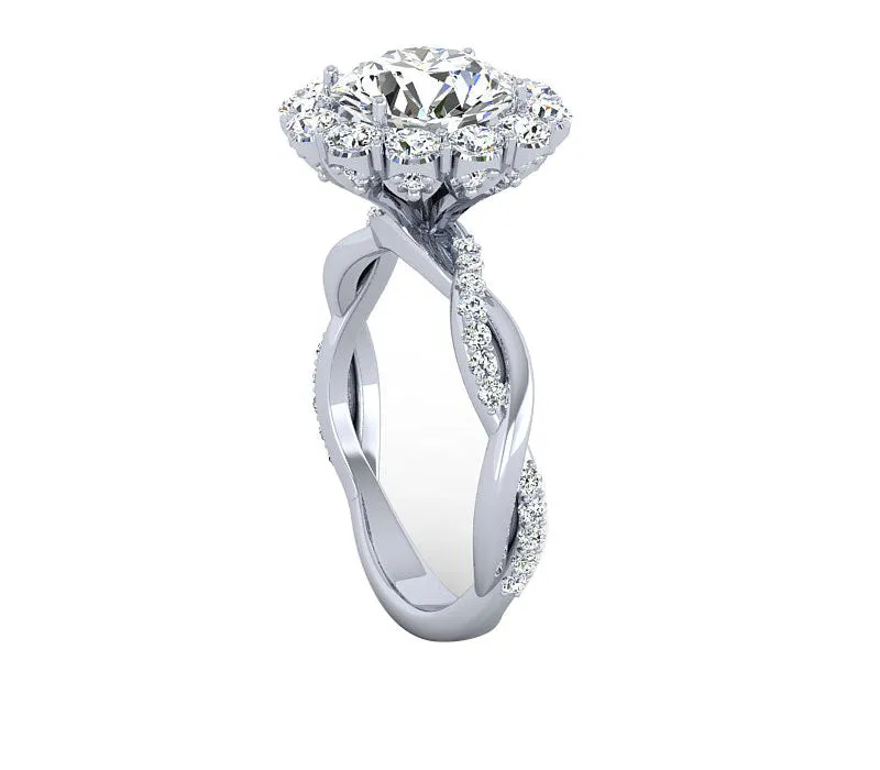 FLORAL TWIST HALO DIAMOND ENGAGEMENT RING