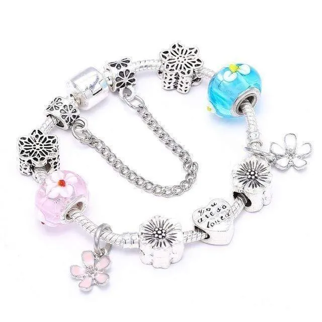 Flower Colourful Beads Charm Bracelet