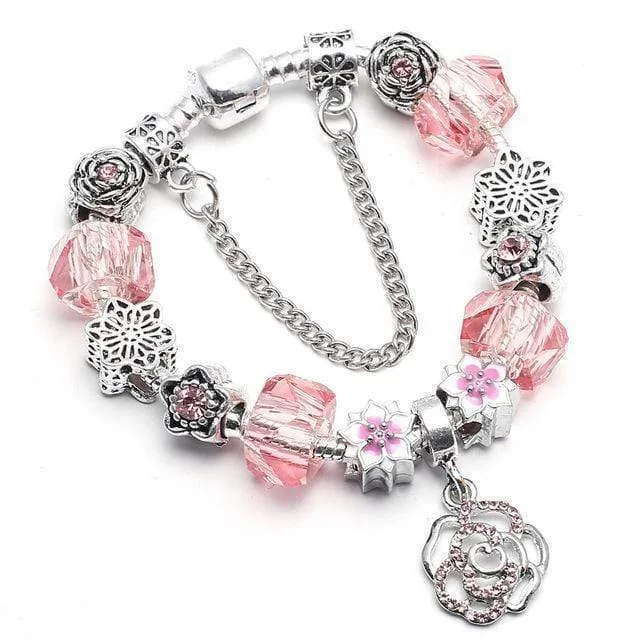 Flower Colourful Beads Charm Bracelet