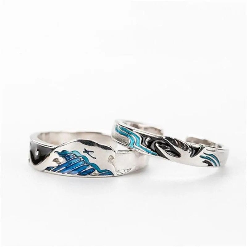 Flying Bird and Fish Couple Ring Romantic Resizable Couple Ring