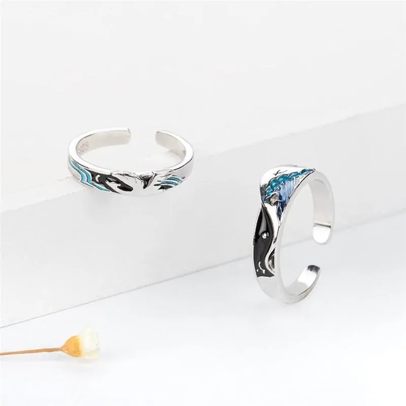 Flying Bird and Fish Couple Ring Romantic Resizable Couple Ring