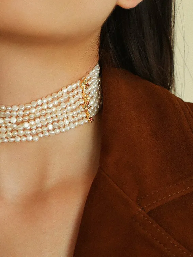 French Style Mini Multi-Layered Pearl Necklace