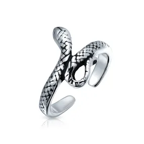 Garden Reptile Snake Bypass Midi Toe Ring in Oxidized Sterling Silver