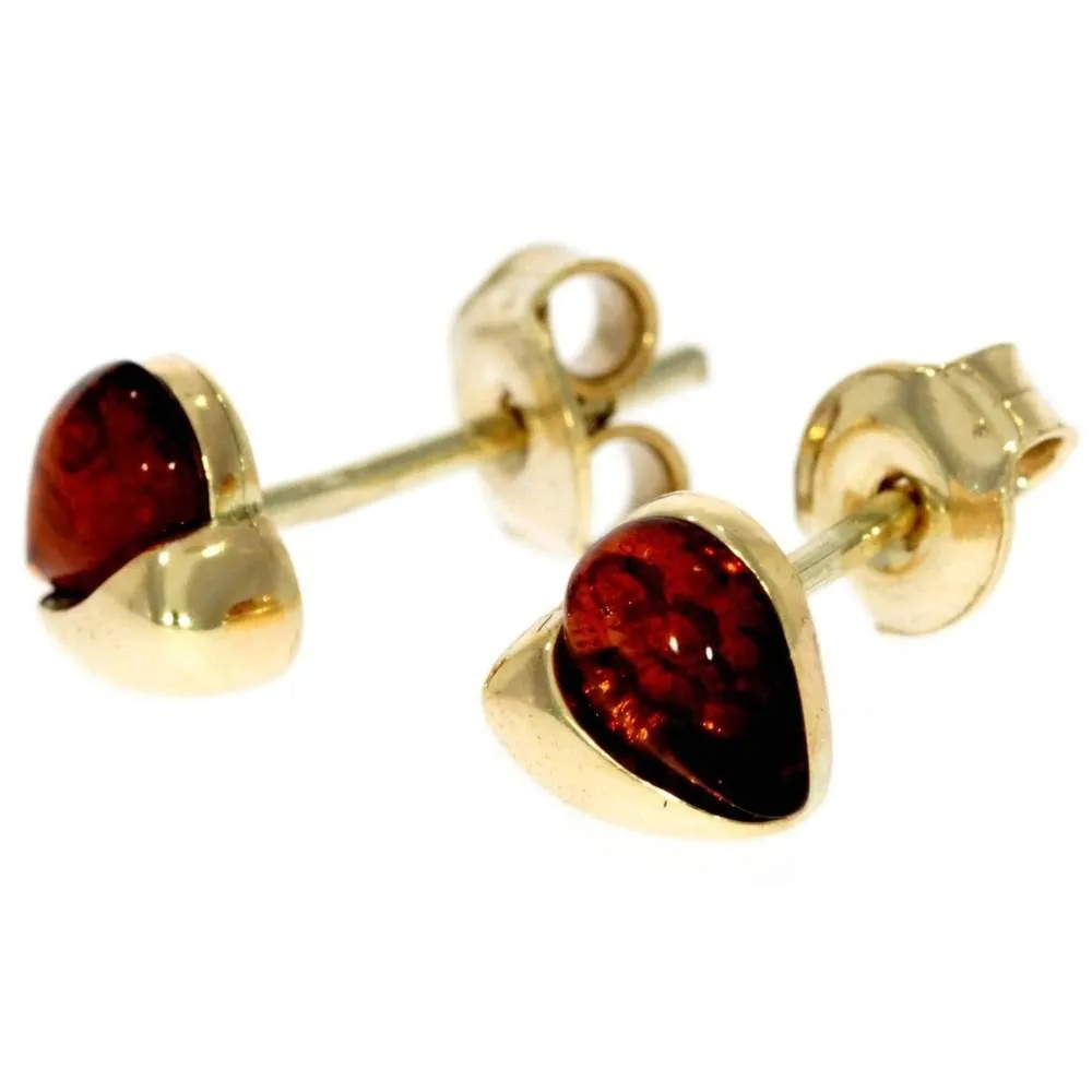 Genuine Baltic Amber and 9ct Gold Studs Heart Earrings - GE003