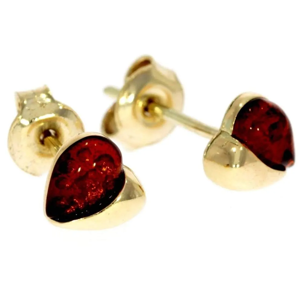 Genuine Baltic Amber and 9ct Gold Studs Heart Earrings - GE003