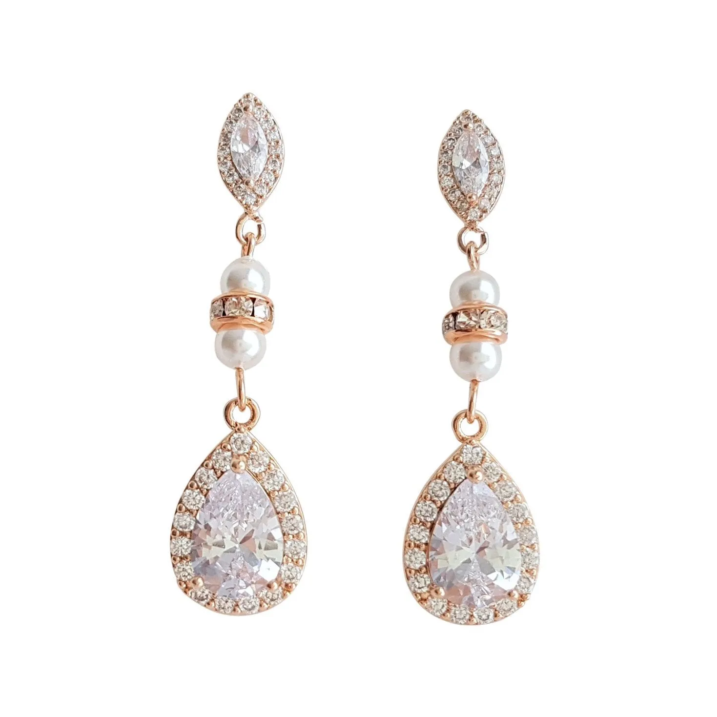 Gold and Pearl Wedding Drop Earrings-Ella