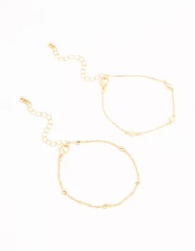 Gold Diamante & Ball Chain Bracelets 2-Pack