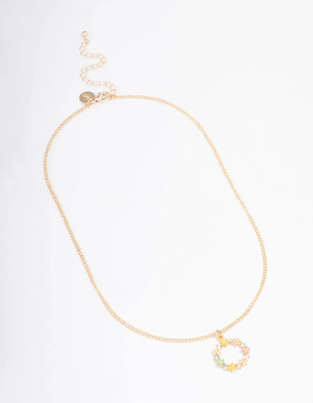 Gold Diamante Flower Circle Short Necklace