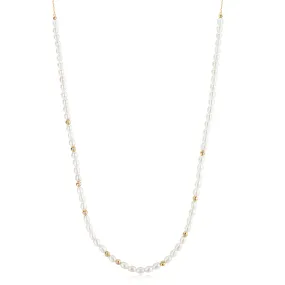 Gold Freshwater Pearl and White Cubic Zirconia Bezel Set Slider Necklace